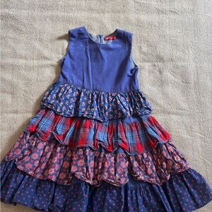 Oilily Navy Multi-Pattern Tiered Dress with Red Accents